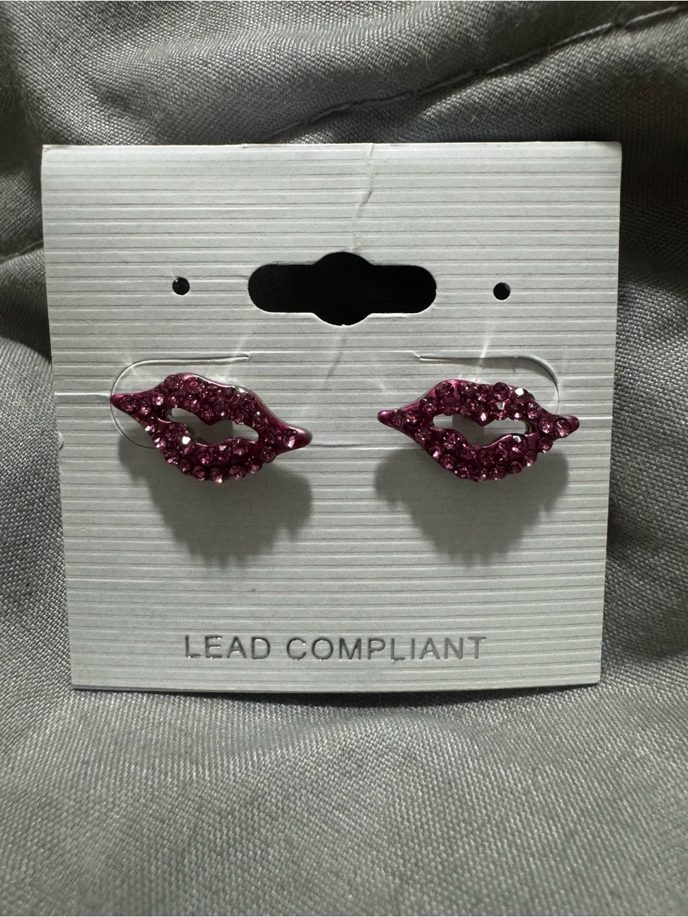 Pink Rhinestone Lip Stud Earrings